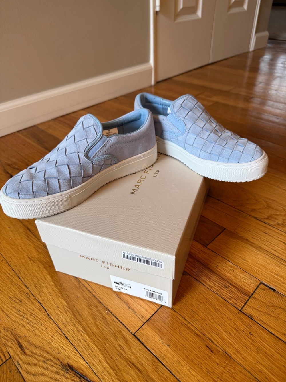 Marc Fisher light blue woven suede slip-on sneakers